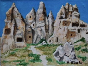 Cappadocia, Turkey (early Christian housing carved into the hillsides, many had Christian frescoes painted on the interior ceilings)